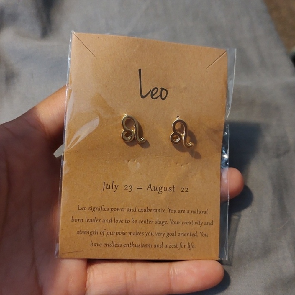 Gold Leo Zodiac Stud Earrings